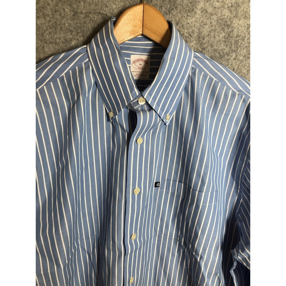 Brooks Brothers Shirt Men Medium Blue Stripe Cotton Career Business Classic